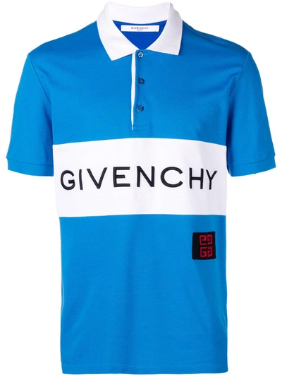 Shop Givenchy Front Logo Polo Shirt - Blue