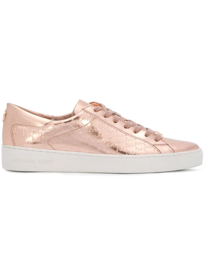 Shop Michael Michael Kors Logo Embossed Sneakers In Metallic