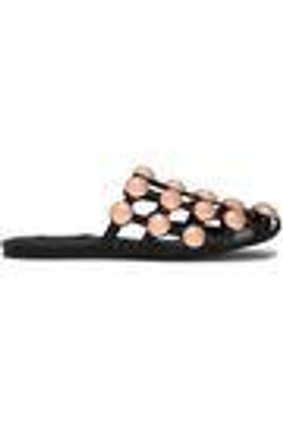 Shop Alexander Wang Amelia Studded Cutout Leather Slippers In Black