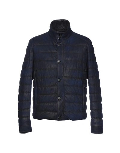 Shop Tod's Leather Jacket In Dark Blue