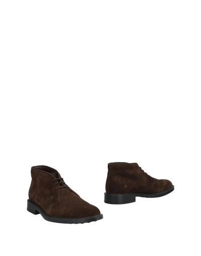 Shop Tod's Man Ankle Boots Dark Brown Size 7 Leather