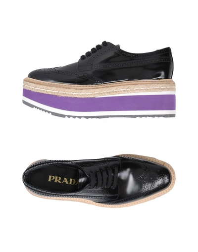 Shop Prada Woman Lace-up Shoes Black Size 7.5 Soft Leather