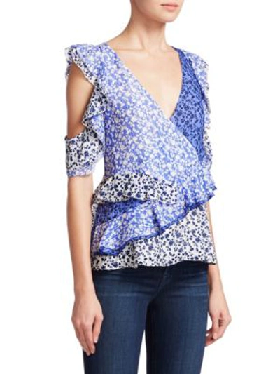 Shop Tanya Taylor Ditsy Floral Silk Top In Navy Lavender