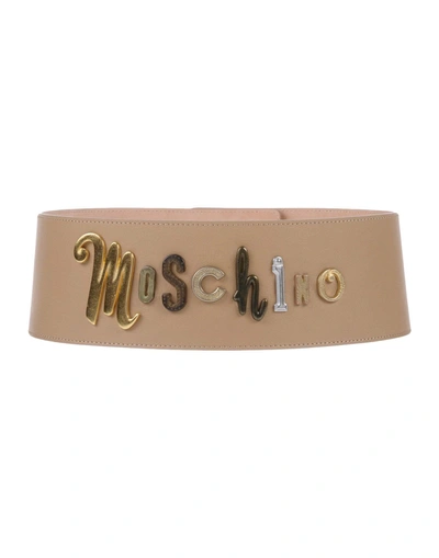 Shop Moschino Woman Belt Beige Size 10 Soft Leather