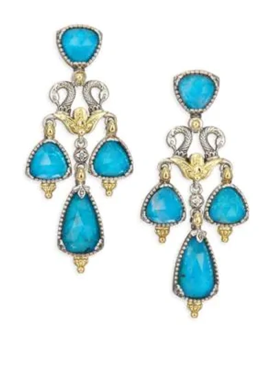 Shop Konstantino Iliada Chrysocolla, Quartz, 18k Yellow Gold, Sterling Silver Double Ring Drop Earrings