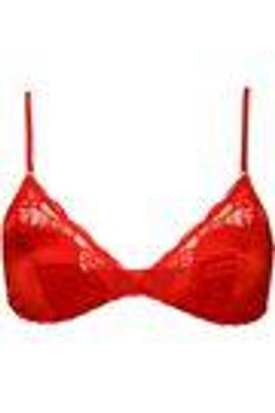 Shop Stella Mccartney Woman Eloise Enchanting Silk-blend Satin And Lace Soft-cup Triangle Bra Red