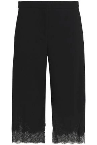 Shop Michael Michael Kors Woman Cropped Lace-trimmed Crepe Wide-leg Pants Black