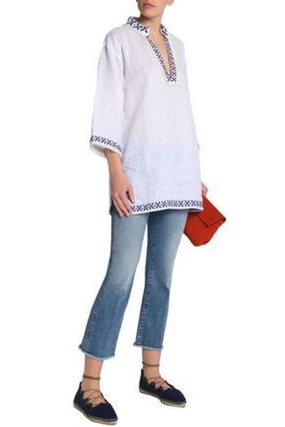 Shop Tory Burch Woman Embroidered Linen-gauze Tunic White