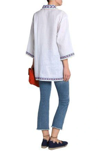 Shop Tory Burch Woman Embroidered Linen-gauze Tunic White