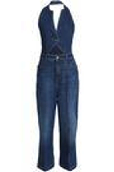 Shop Stella Mccartney Woman Cutout Denim Jumpsuit Mid Denim