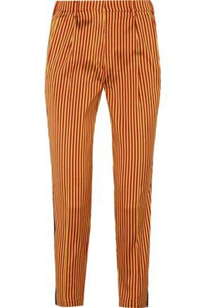 Shop Etro Woman Cropped Striped Silk Straight-leg Pants Yellow