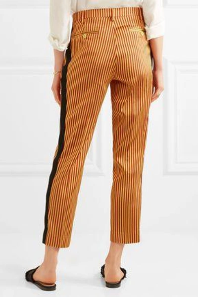 Shop Etro Woman Cropped Striped Silk Straight-leg Pants Yellow