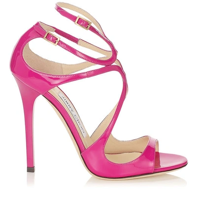 Shop Jimmy Choo Lance Patent Leather Strappy Sandals In Jazzberry