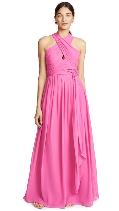 Shop Monique Lhuillier Bridesmaids Halter Gown With Cutout In Peony