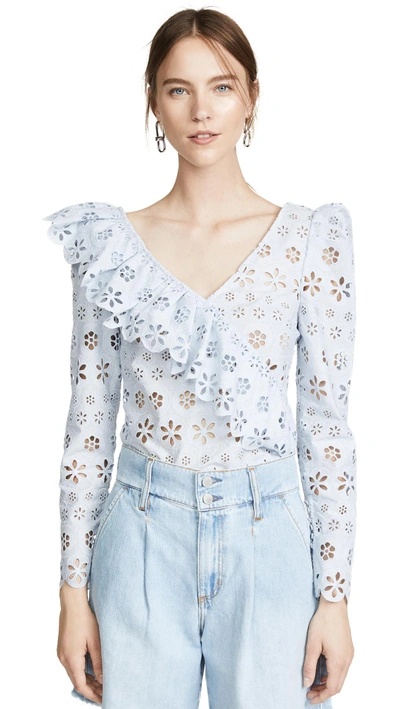 Shop Self-portrait Frill Top In Baby Blue