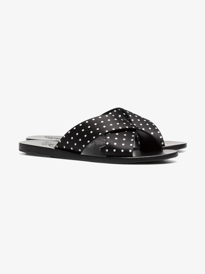 Shop Ancient Greek Sandals Black Thais Polka Dot Satin Slides