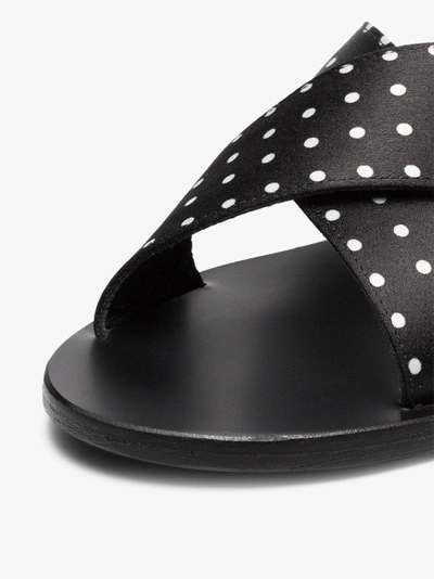 Shop Ancient Greek Sandals Black Thais Polka Dot Satin Slides