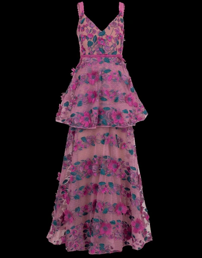 Shop Marchesa Notte Floral Embroidered Gown In Pink