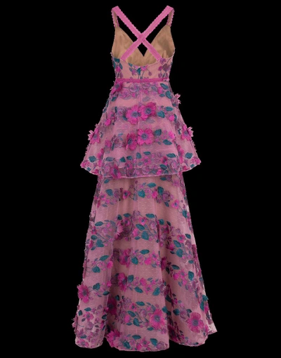 Shop Marchesa Notte Floral Embroidered Gown In Pink