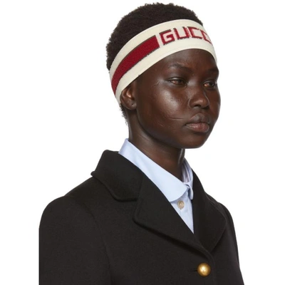 Shop Gucci Off-white & Red Stripe Logo Headband In 9266 Ivory
