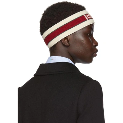 Shop Gucci Off-white & Red Stripe Logo Headband In 9266 Ivory