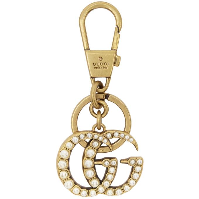 Gucci Pearl-embellished Double G Key Ring In 8817 Ottone | ModeSens