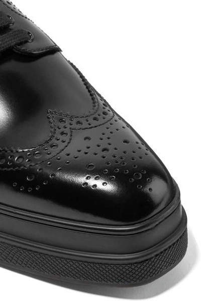 Shop Prada Leather Platform Brogues In Black