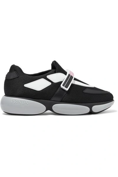 Shop Prada Cloudbust Logo-embossed Rubber And Leather-trimmed Mesh Sneakers In Black