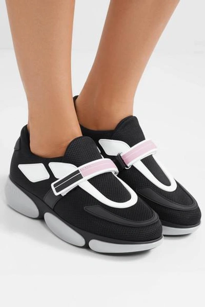 Shop Prada Cloudbust Logo-embossed Rubber And Leather-trimmed Mesh Sneakers In Black