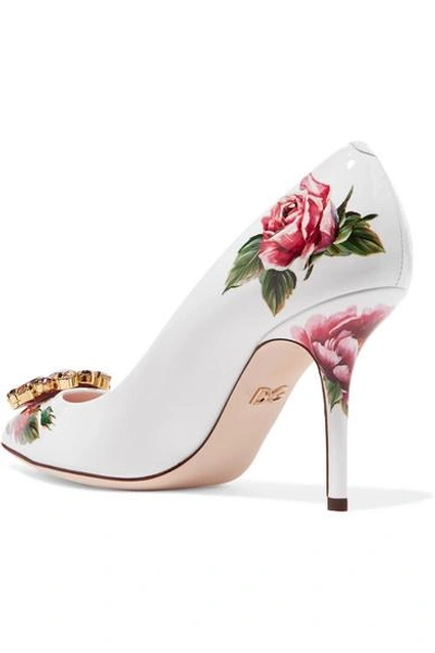 Shop Dolce & Gabbana Crystal-embellished Floral-print Patent-leather Pumps In White