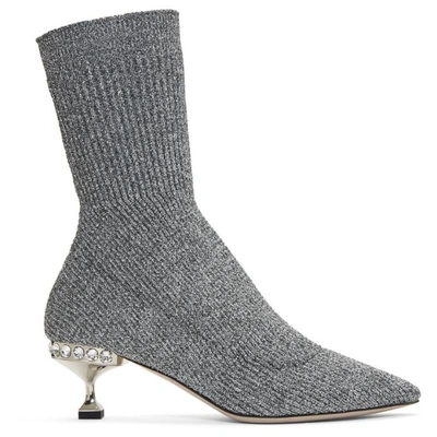 Shop Miu Miu Silver Glitter Sock Boots In F0135 Chrom