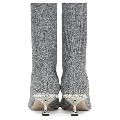 Shop Miu Miu Silver Glitter Sock Boots In F0135 Chrom