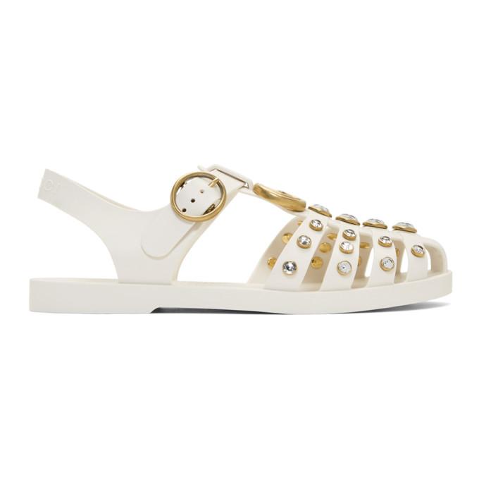 gucci rubber sandals with crystals