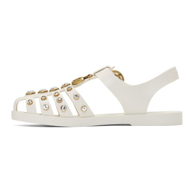 gucci rubber sandals with crystals white