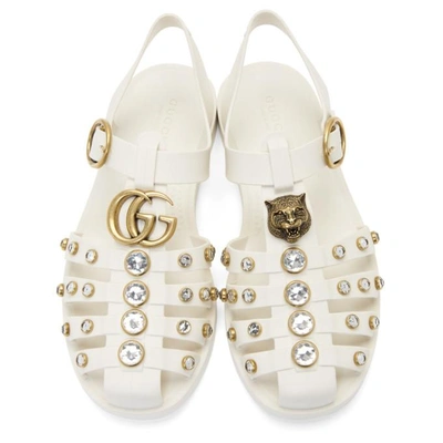 Shop Gucci White Crystal Cage Sandals In 9022 White