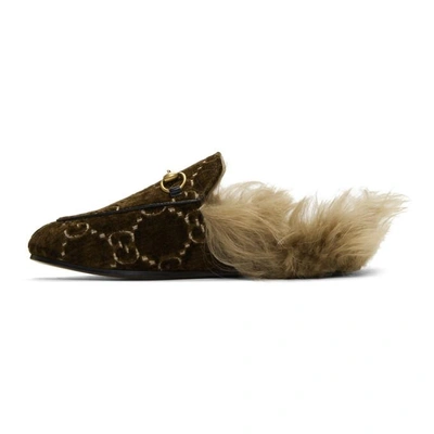 Shop Gucci Brown Wool-lined Velvet Gg Princetown Slippers In 2060 Brown