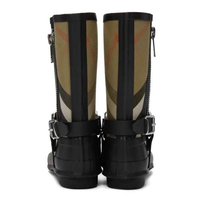 buckle and strap detail check rain boots