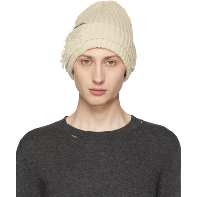 Shop Maison Margiela Off-white Destroyed Beanie In 103 Off-whi