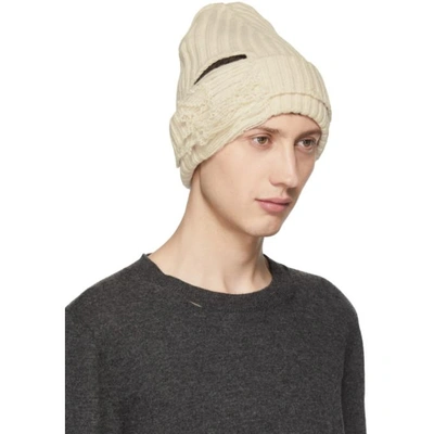 Shop Maison Margiela Off-white Destroyed Beanie In 103 Off-whi