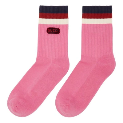 Shop Gucci Pink Logo Socks In 5800 Pink