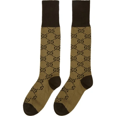 Shop Gucci Beige And Brown Gg Socks In 9764 Beig/b