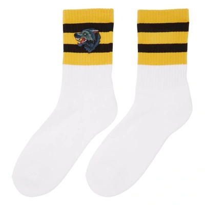 Shop Gucci White Striped Wolf Socks In 9060 Wt/blk