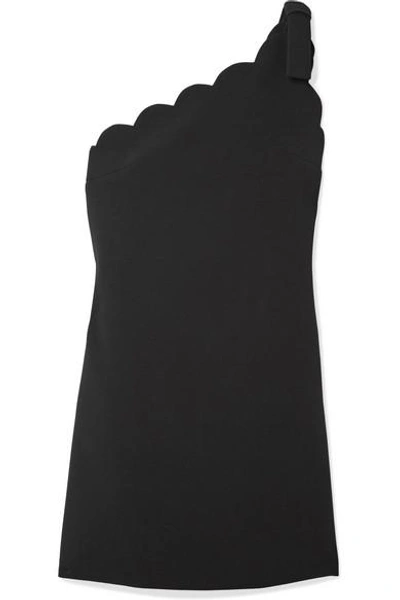Shop Miu Miu One-shoulder Scalloped Cady Mini Dress In Black
