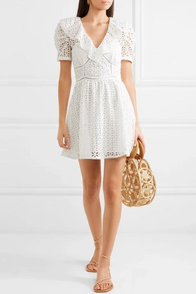 Shop Self-portrait Broderie Anglaise Cotton Mini Dress In White