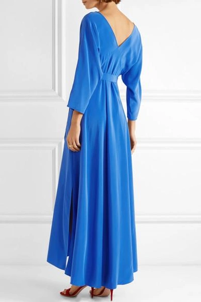 Shop Diane Von Furstenberg Silk Crepe De Chine Wrap Maxi Dress In Blue