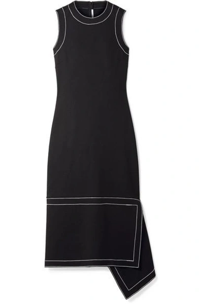 Shop Rosetta Getty Draped Stretch-crepe Midi Dress In Black