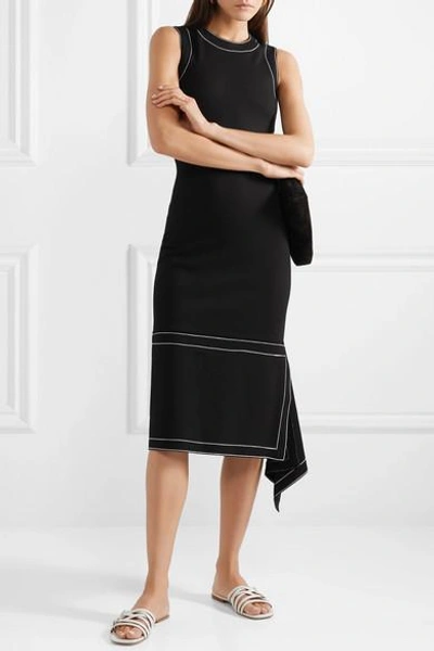 Shop Rosetta Getty Draped Stretch-crepe Midi Dress In Black