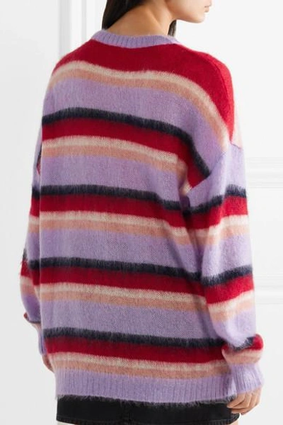 Shop Miu Miu Oversized Striped Mohair-blend Sweater In Lilac