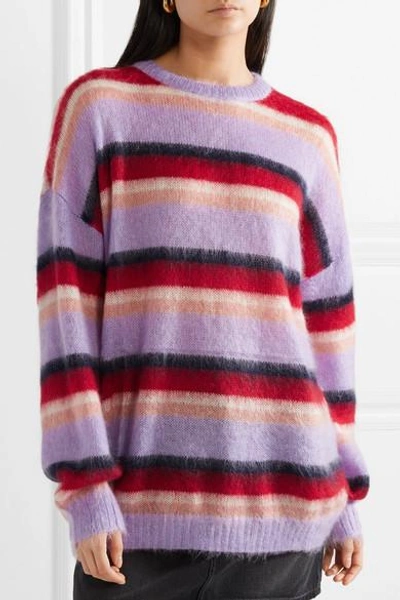 Shop Miu Miu Oversized Striped Mohair-blend Sweater In Lilac