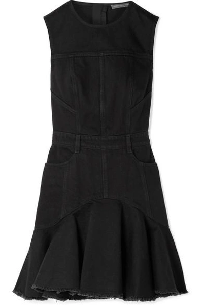 Shop Alexander Mcqueen Frayed Denim Mini Dress In Black